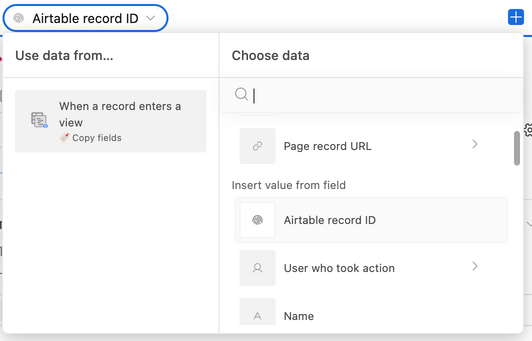Setting the record ID for the record to update as the trigger record ID from the dynamic data select menu.